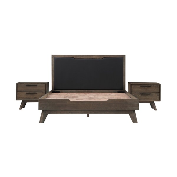 Armen Living Astoria 3 Piece Queen Bedroom Set in Oak with Black Faux Leather SETAHBDQN3A - main